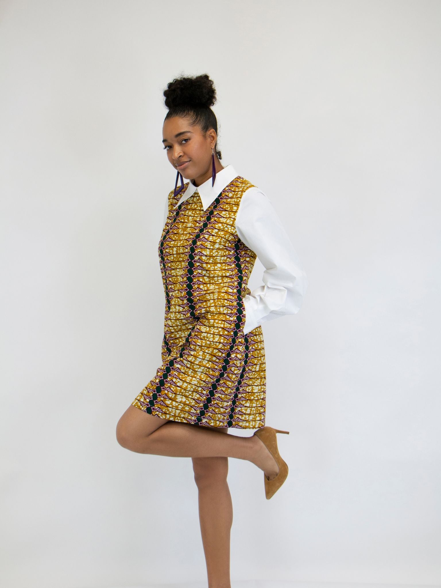 Yellow Mixed Print Shift Dress