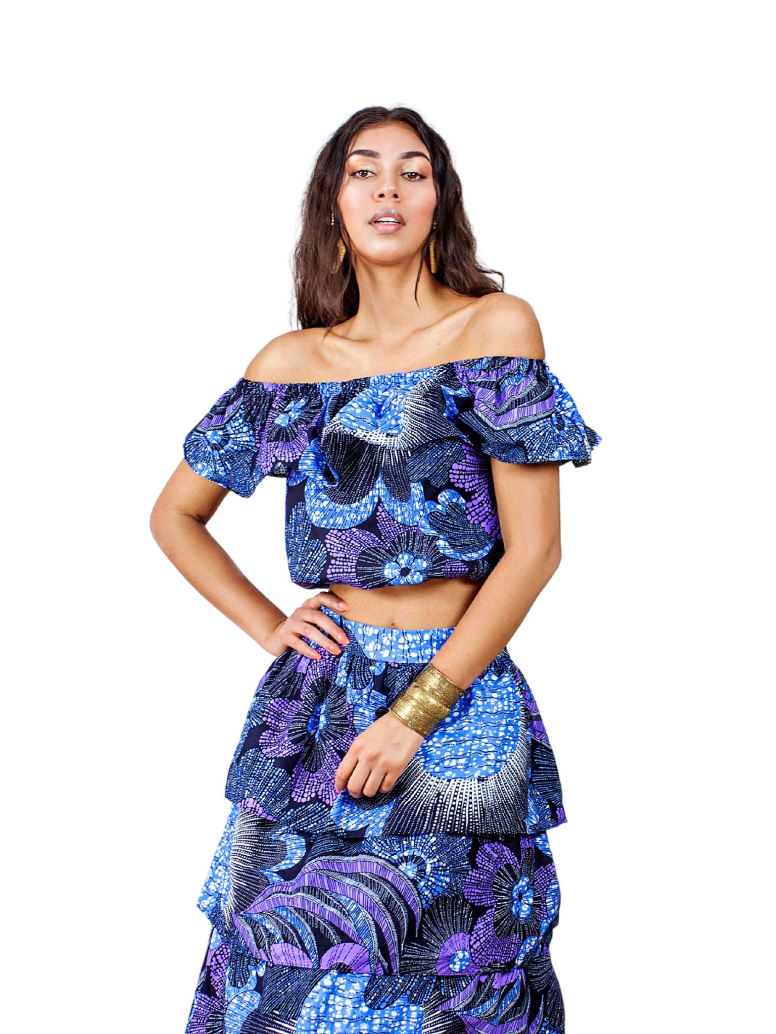 Blue Floral Off-Shoulder Top
