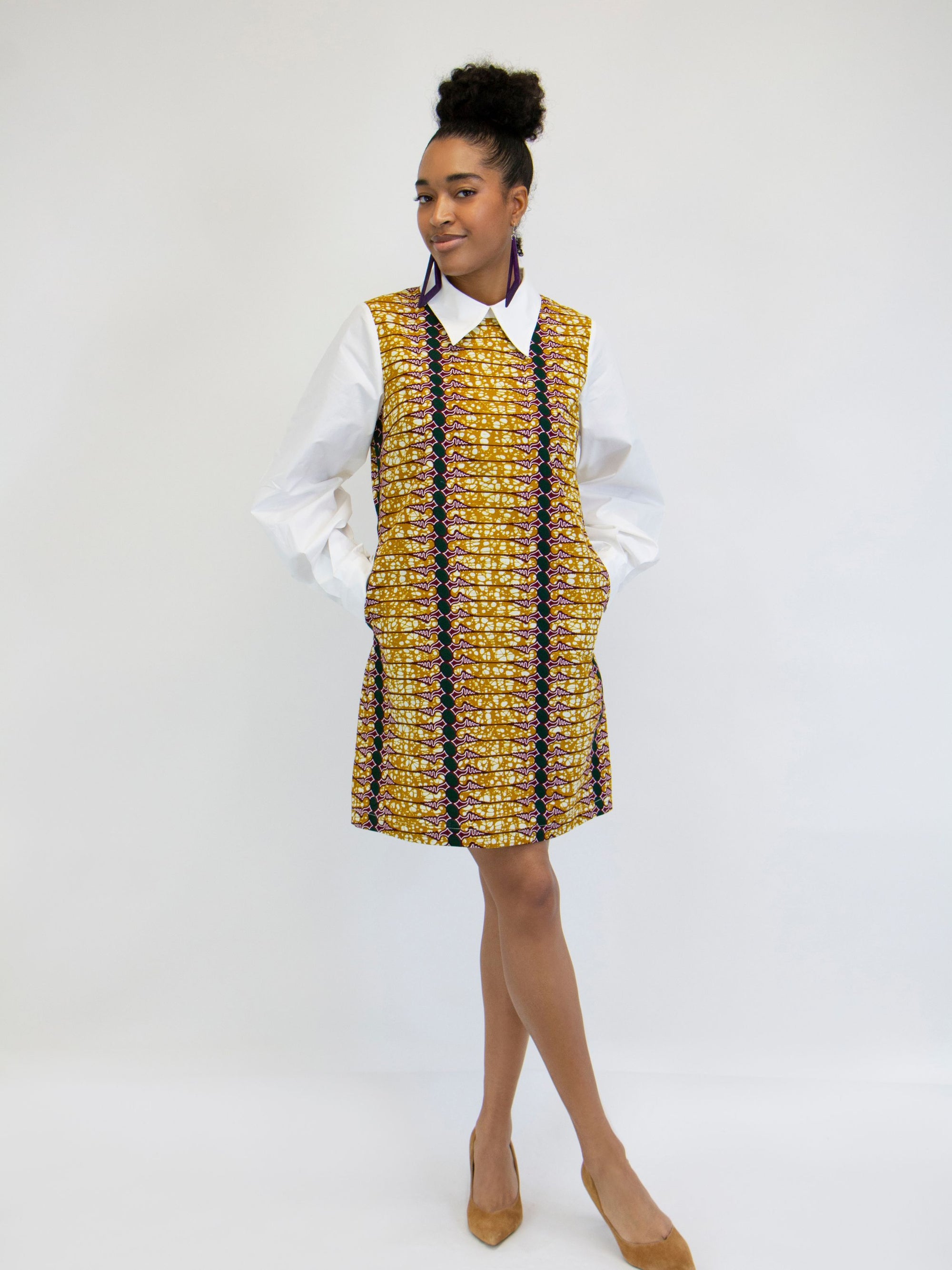 Yellow Mixed Print Shift Dress