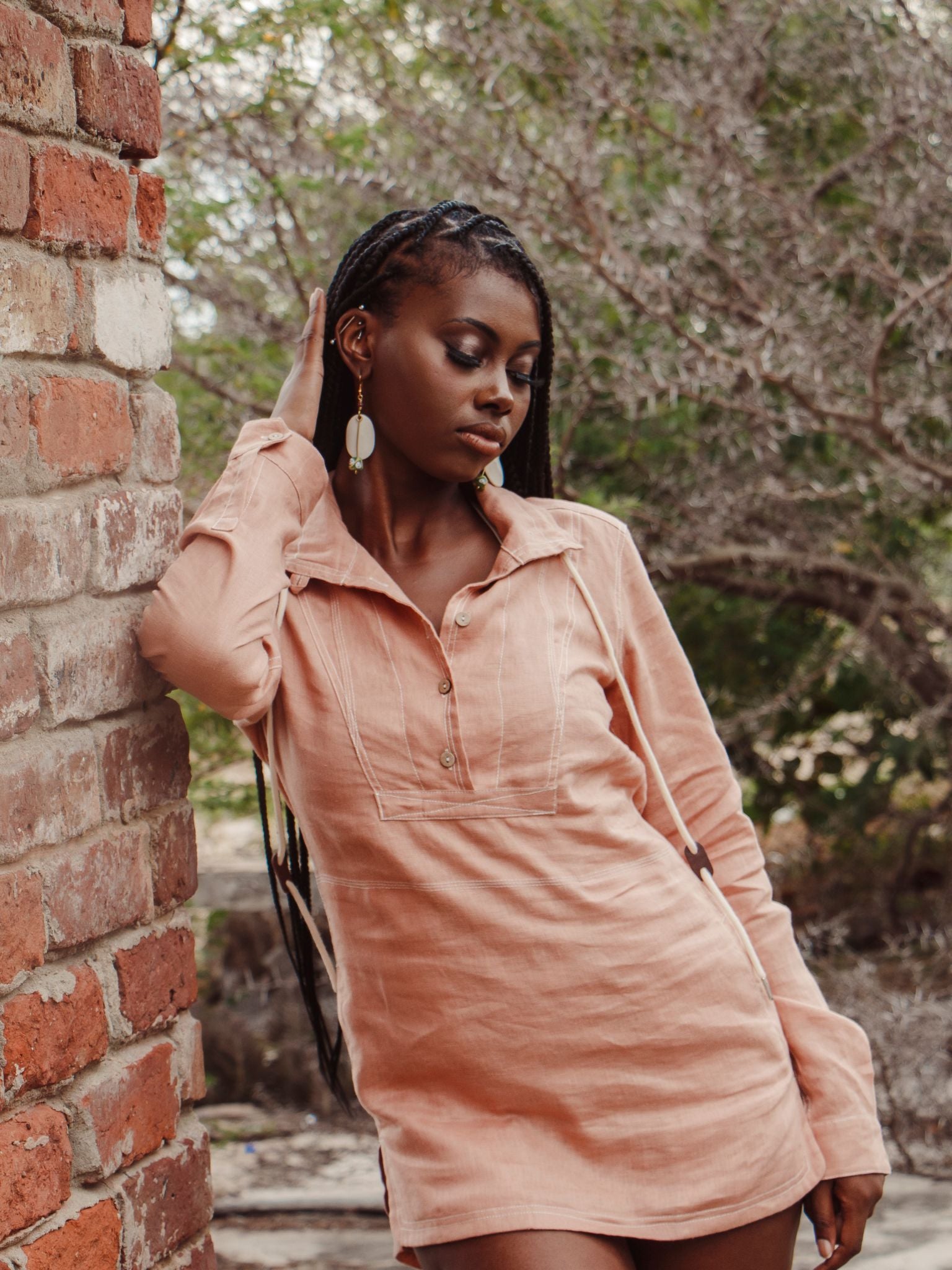 Peach Linen Mini Tunic