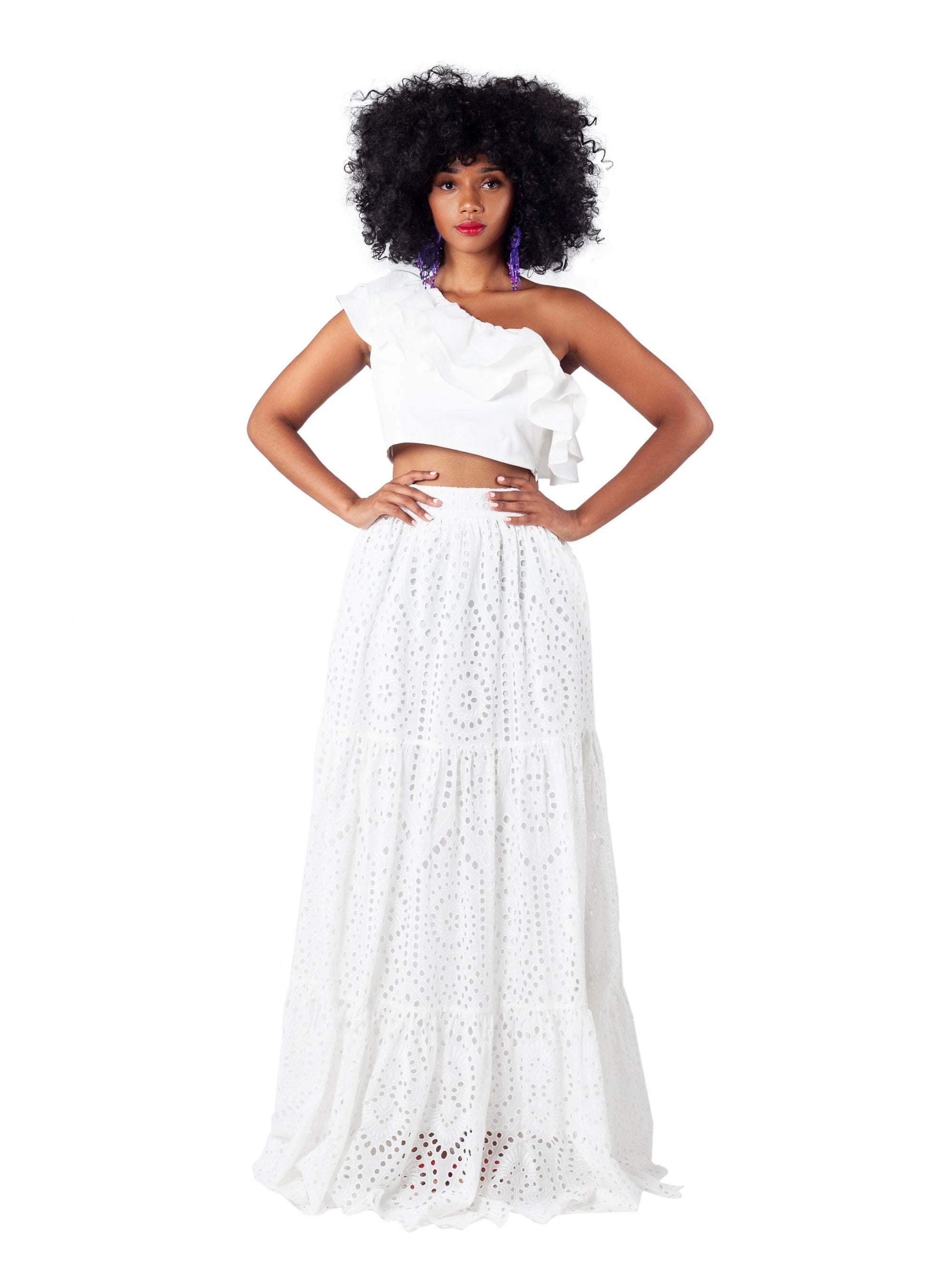 Nevis Cotton Lace Maxi Skirt: White