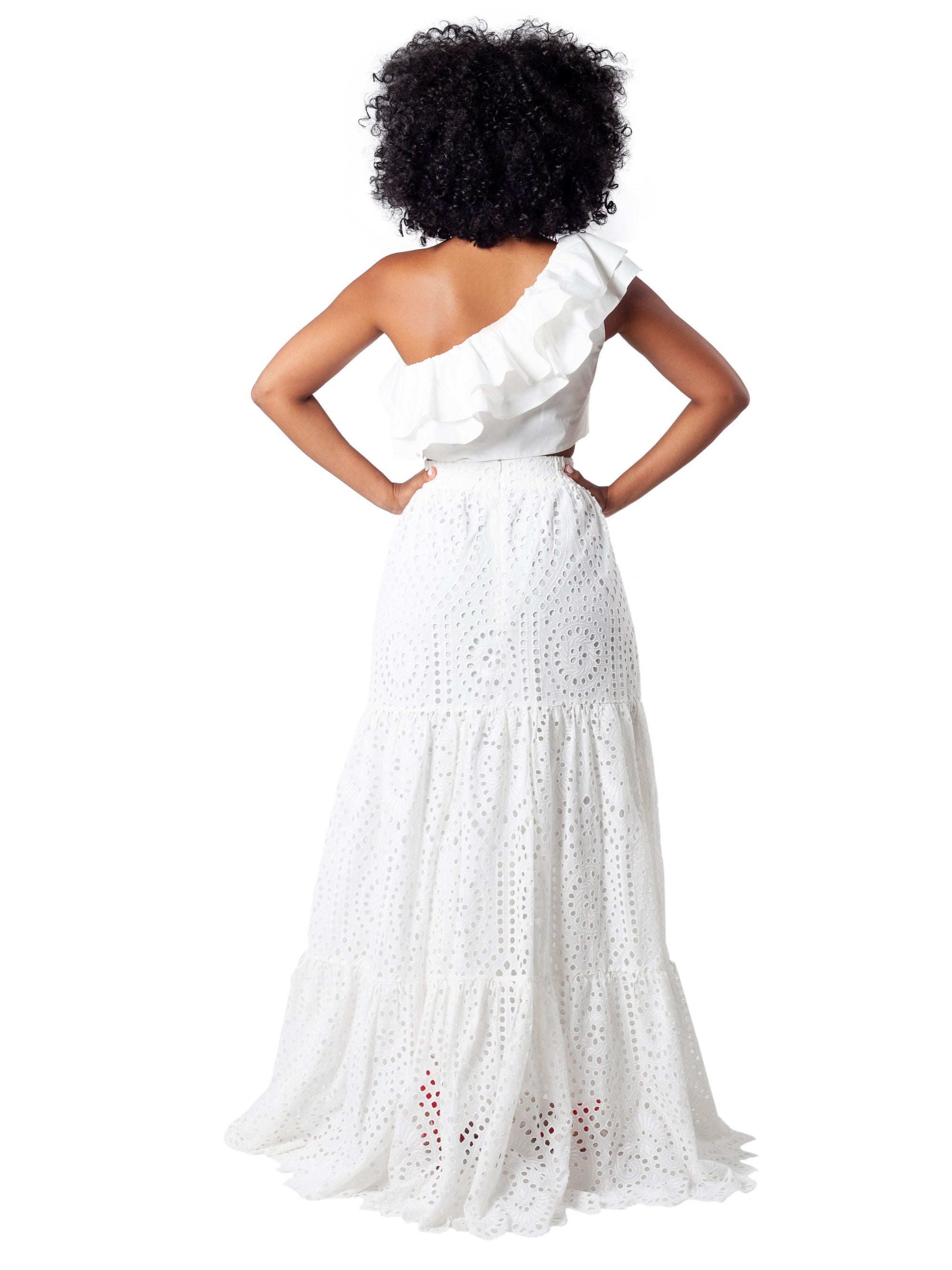Nevis Cotton Lace Maxi Skirt: White