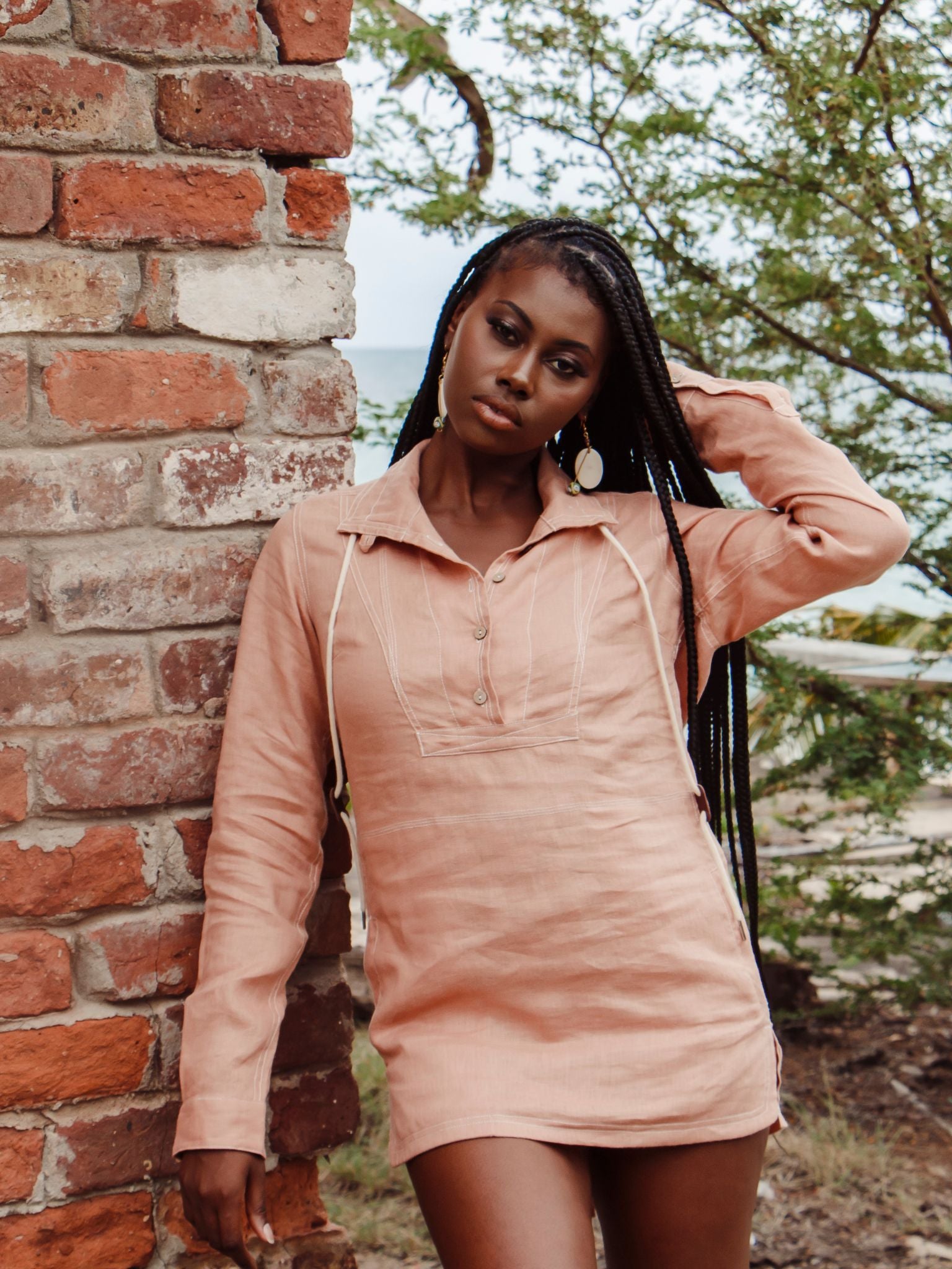 Peach Linen Mini Tunic