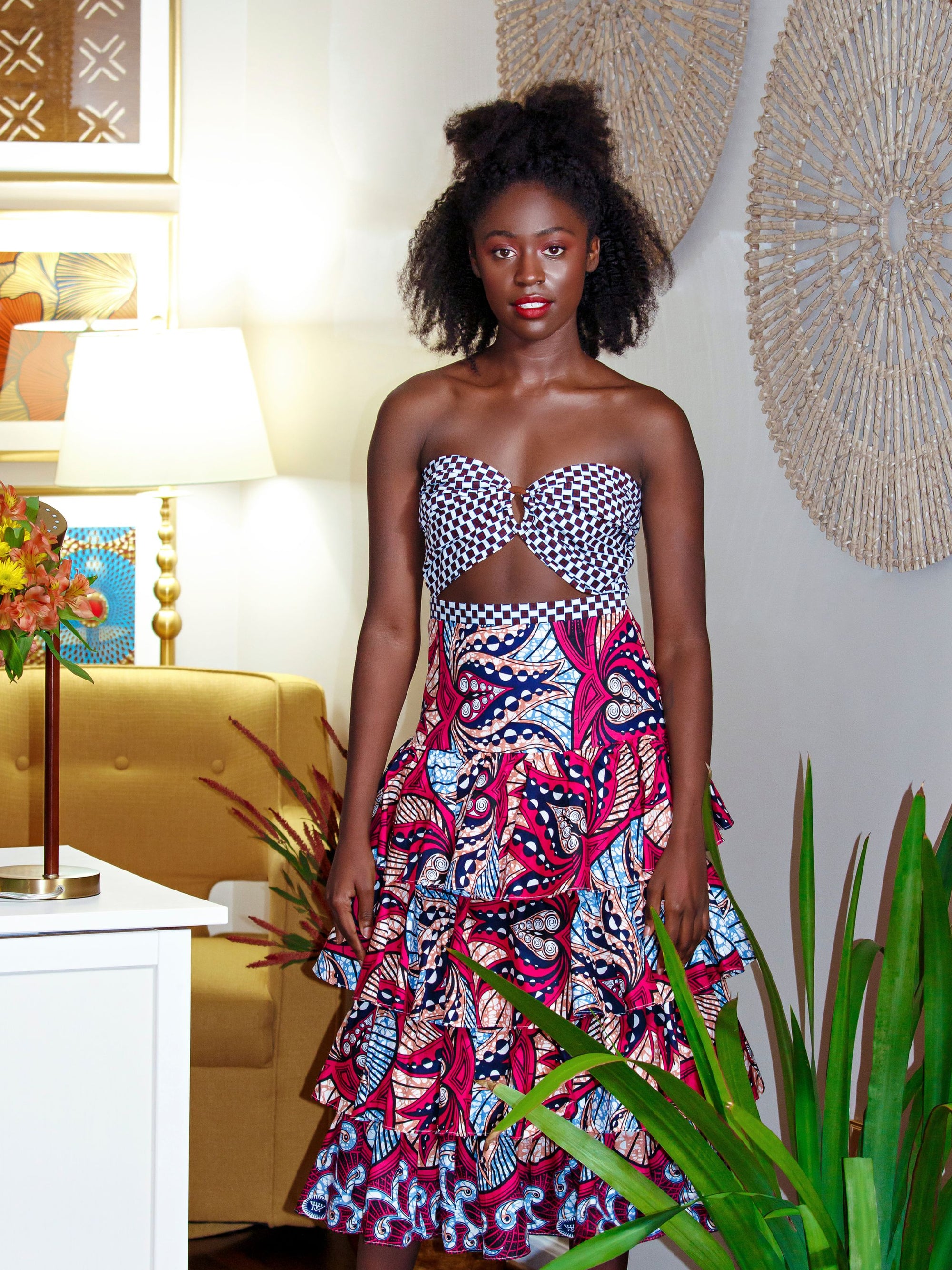 Printed Strapless Formal Dress